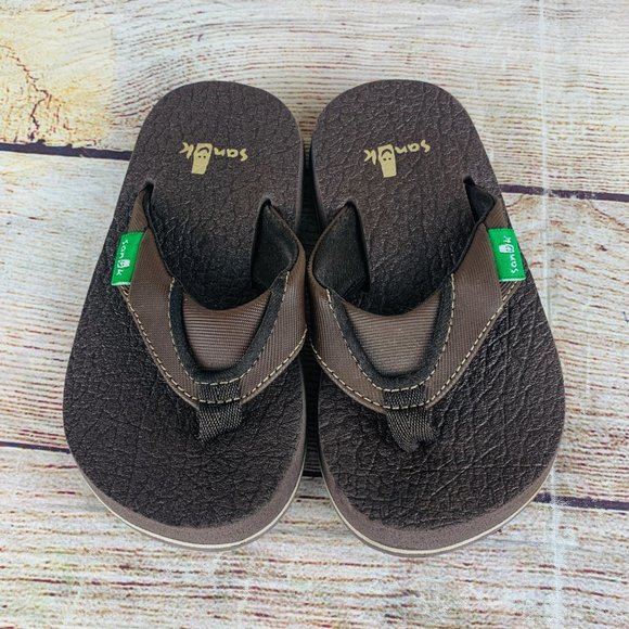 Sanuk Brown Casual Thong Flip Flop Sandals Little Kids 8-9 - Picture 2 of 8